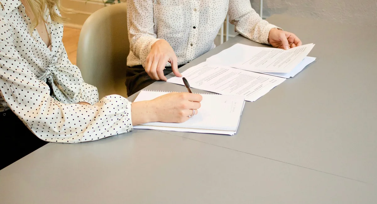 Business registration documents being reviewed by a consultant