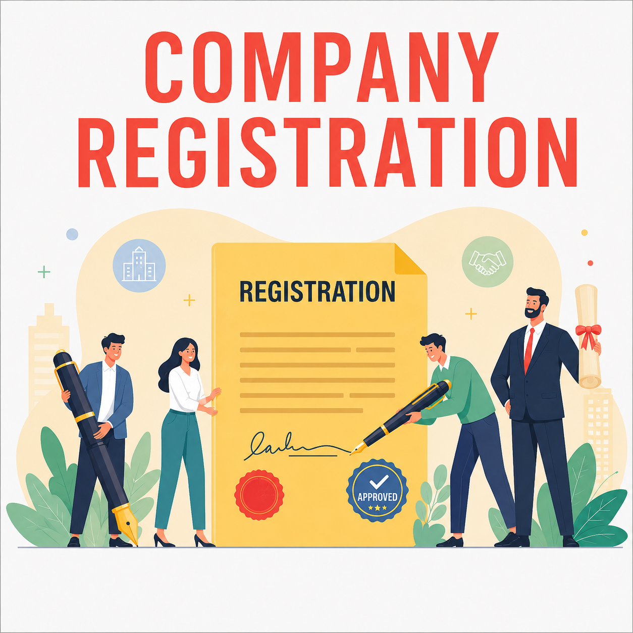 Business agreement handshake over registration documents