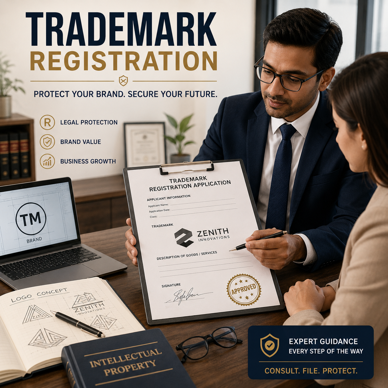 Professional signing legal documents for trademark registration